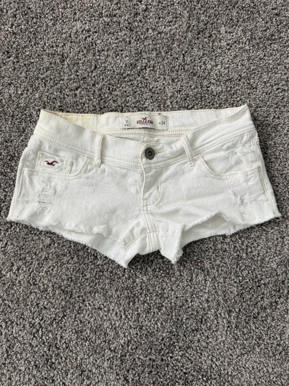 Hollister Micro White Low Rise Distressed Denim Cutoff Shorts Women's 0 24